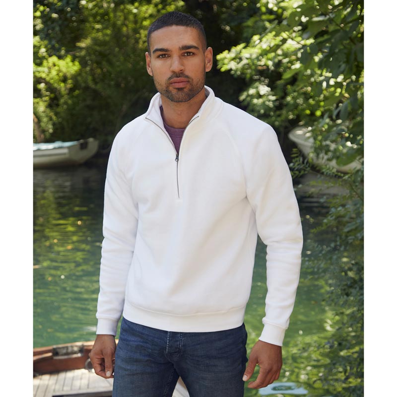 Premium 70/30 zip-neck sweatshirt - White S